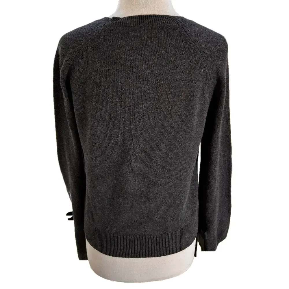 J. Crew Mercantile Small Dark Gray Knit Sweater Black Ribbon on Cuffs